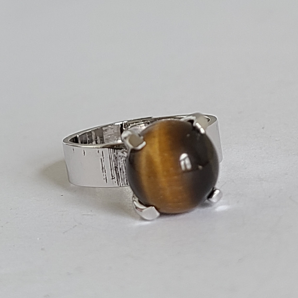 Vintage Boho Tiger's Eye Sphere Cabochon Claw Set Sterling Silver Statement Ring
